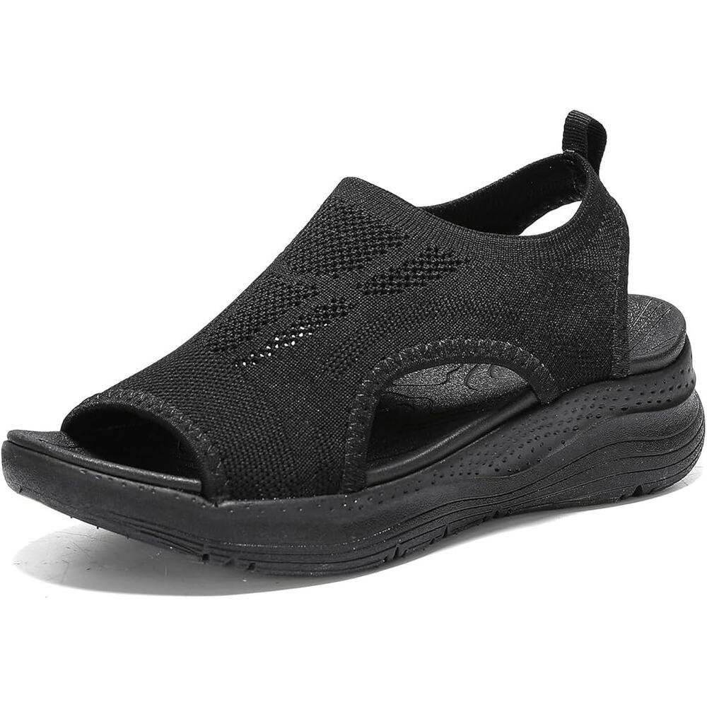 Womens Size 9.5 Black Mesh Arch Support Orthotic Comfortable Slip On Sandals